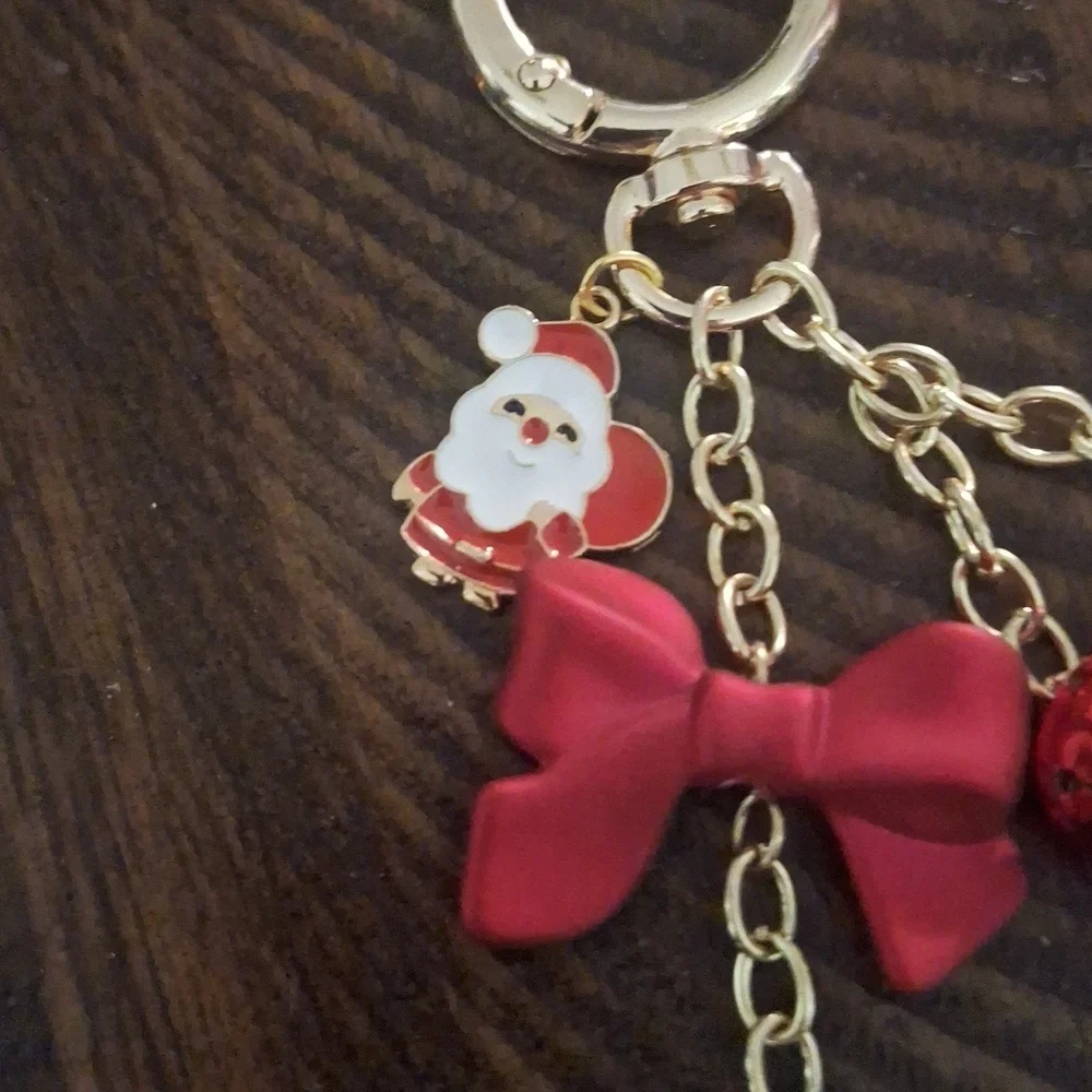 Festive Holiday Keychain Bag Charm with Tree and Bells